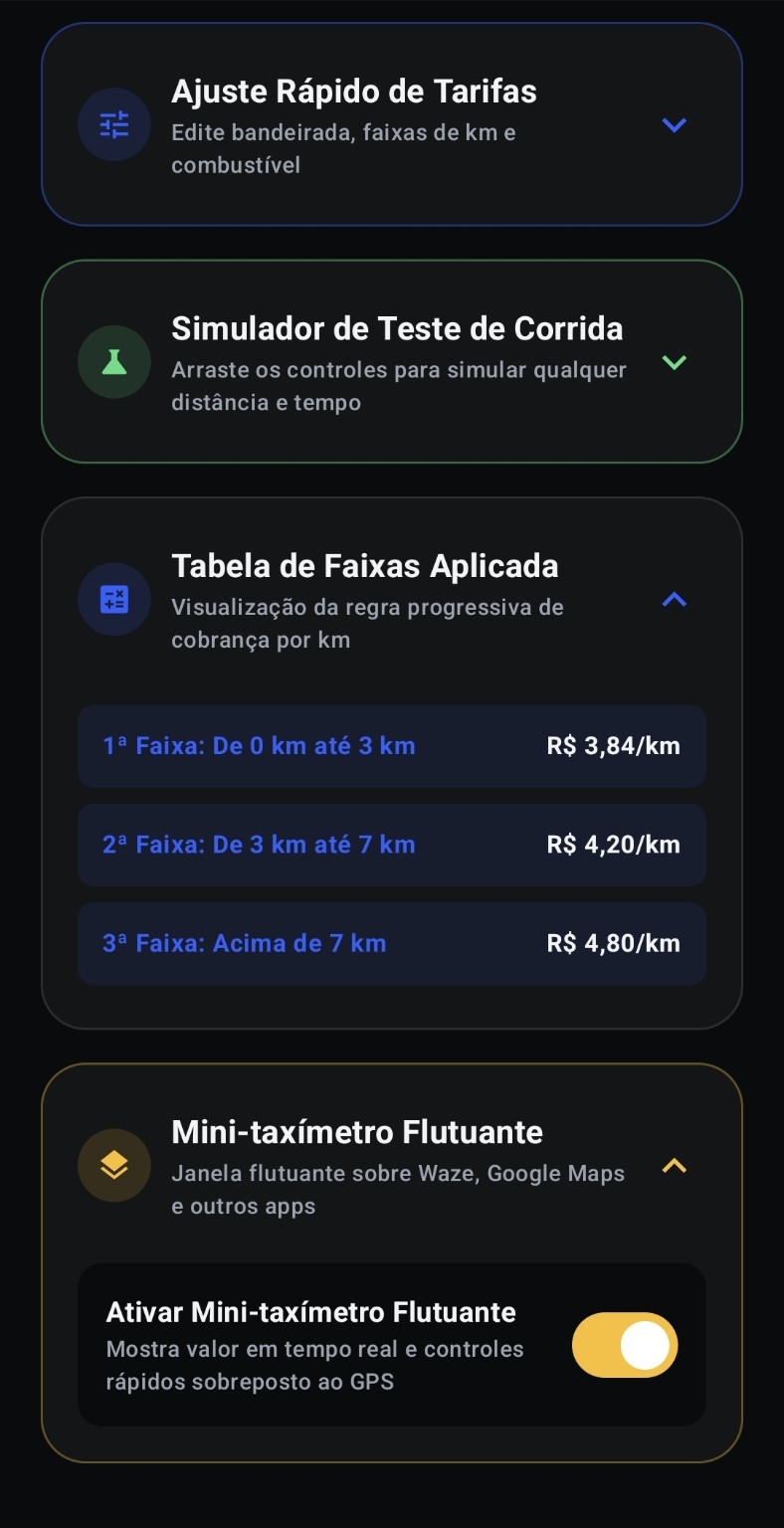 Faixas e mini-taxímetro